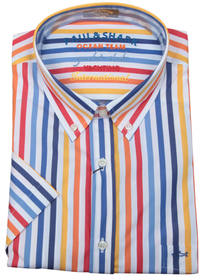 Pre-owned Paul & Shark Yachting Men's Short Sleeve Formal Dress Shirt Size 46 18" Cotton In Multicolor