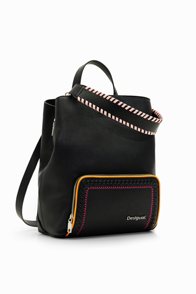 Desigual M Multi-position Embroidered Backpack In Black