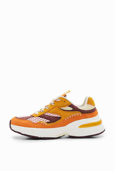 Desigual Patchwork Split Leather Running Sneakers In Material Finishes