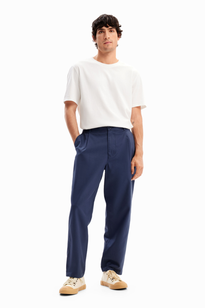 Desigual Tapered Chino Trousers In Blue