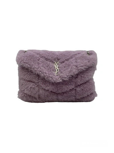 Saint Laurent Puffer Shearling Lilac In Grey