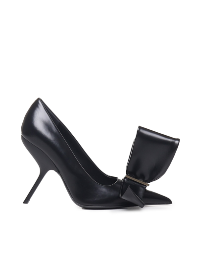 Ferragamo 105mm Asymmetric-bow Pointed-toe Pumps In Black