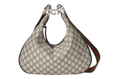 Pre-owned Gucci Attache Medium Shoulder Bag Beige/blue