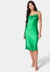 Bebe Satin Cowl Neck Slip Midi Dress In Emerald