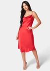 BEBE SATIN COWL NECK SLIP MIDI DRESS