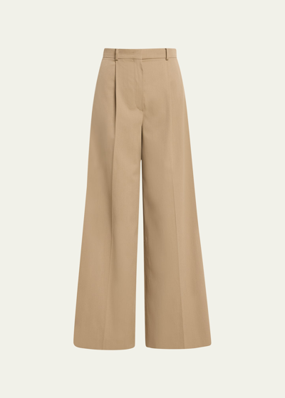 Max Mara Segale Button-trim Wide Leg Wool Trousers In Sand