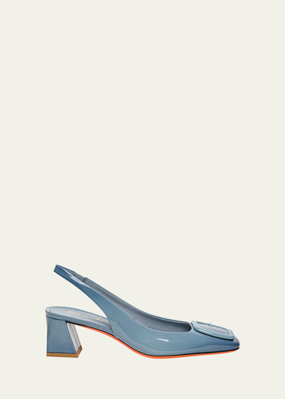 Santoni Lemon Patent Buckle Slingback Pumps In Light Blue