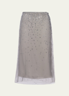 PRADA CRYSTAL-STUDDED TULLE MIDI SKIRT