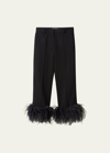 MIU MIU CROPPED FEATHER-CUFF PANTS