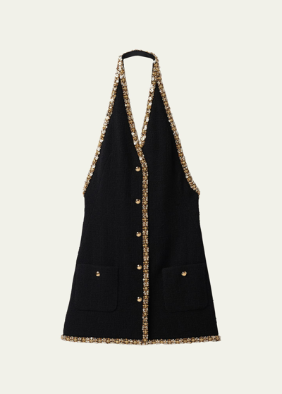 Miu Miu Mini Dress With Crystal Embellishment In Black