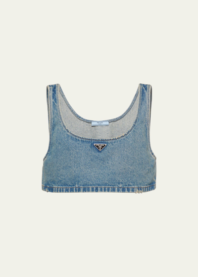 Prada Gestreiftes Cropped-top In Blue