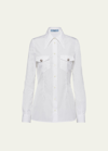 Prada Poplin Long-sleeve Top With Crystal Buttons In F0009 Bianco