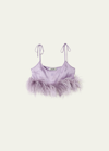 Miu Miu Feather-trimmed Satin Top In F0014 Lilla