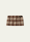 MIU MIU BELTED PLAID WOOL MINI SKIRT