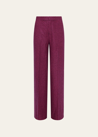 L Agence Livvy Mid-rise Straight-leg Houndstooth Trousers In Pink/black Houndstooth