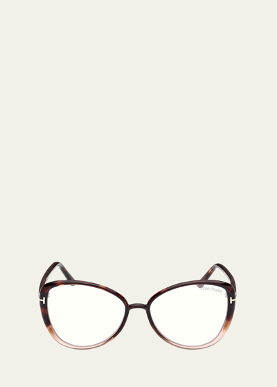 Tom Ford Gradient Tortoise Acetate Butterfly Glasses In Dcolhav