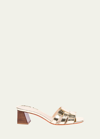 SANTONI VENERE METALLIC BLOCK-HEEL MULE SANDALS