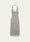 PRADA CRYSTAL HALTER TULLE MIDI DRESS