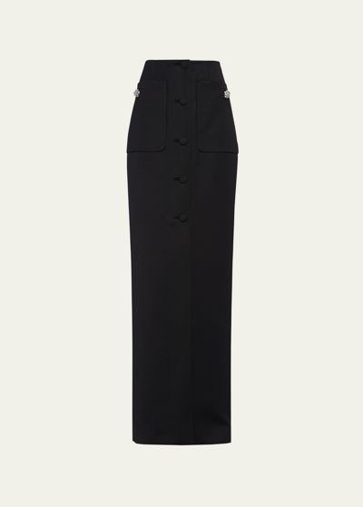 Prada Long Wool Satin Skirt In Black
