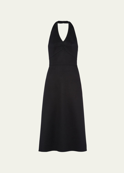 Prada Double Cashmere Halter Midi-dress In Black