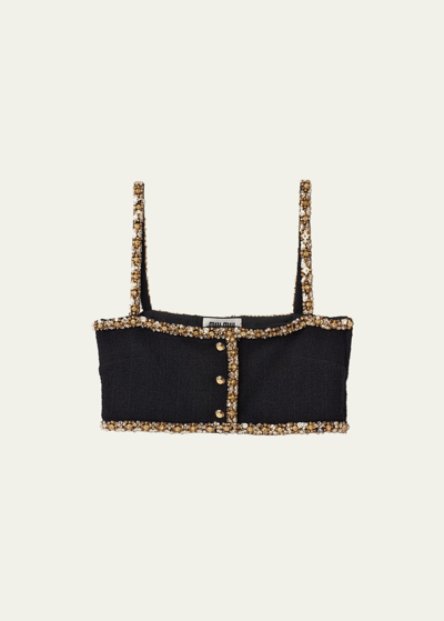 Miu Miu Sequin-embellished Tweed Cropped Top In F0002 Nero