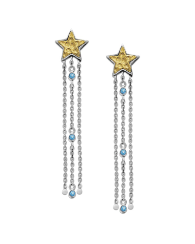 Samuel B. 18k & Silver 0.18 Ct. Tw. Blue Topaz Star Tassel Earrings