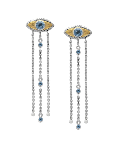 Samuel B. 18k & Silver 1.18 Ct. Tw. Blue Topaz Evil Eye Earrings