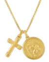 Esquire Men's Jewelry St. Christopher & Cross 24" Pendant Necklace In 14k Gold-plated Sterling Silver, Created For Macy's