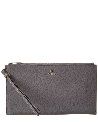 Furla Xl Camelia Leather Clutch Bag In Grey