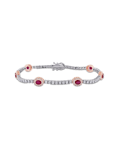 Diamond Select Cuts 14k Two-tone 3.31 Ct. Tw. Diamond & Ruby Bracelet In Metallic