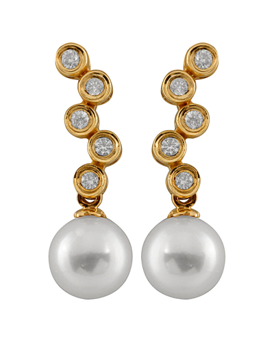 Splendid Pearls 14k 0.20 Ct. Tw. Diamond & 7-7.5mm Akoya Pearl Drop Earrings
