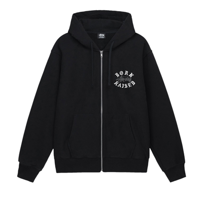 Pre-owned Stussy X Born X Raised Logo Zip Hoodie 'black'