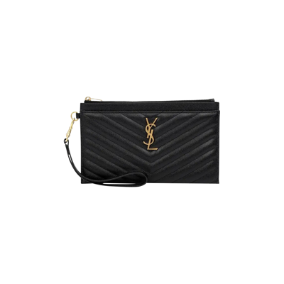 Pre-owned Saint Laurent Monogram Strap Clutch Bag 'black'