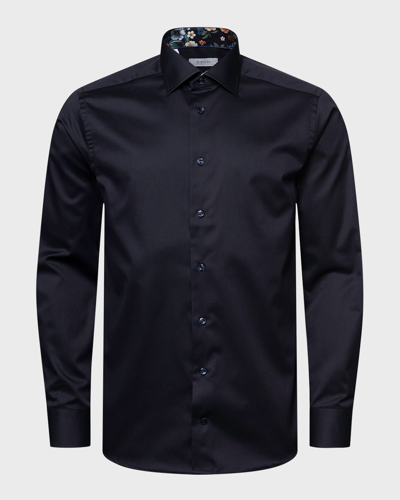 Eton Men's Contemporary Fit Twill Shirt With Floral Details In Blue