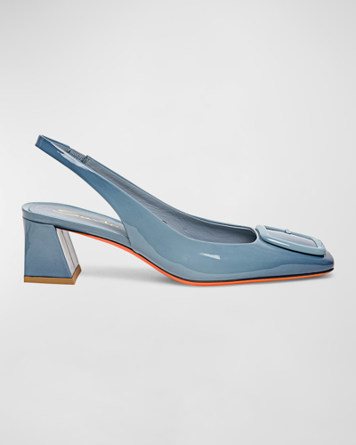 Santoni Lemon Patent Buckle Slingback Pumps In Light Blue