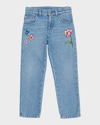 VERSACE GIRL'S FLORAL EMBROIDERED DENIM JEANS