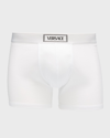 Versace 90s Logo-waistband Stretched Boxer Briefs In Optical White