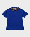 BURBERRY BOY'S JOHANE EMBROIDERED CHECK COLLAR EKD POLO SHIRT