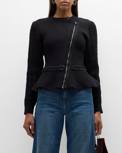 Simkhai Andi Mixed-knit Cotton Peplum Jacket In Black