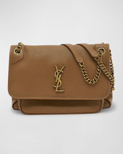 Saint Laurent Niki Medium Ysl Leather Shoulder Bag In Dark Cork