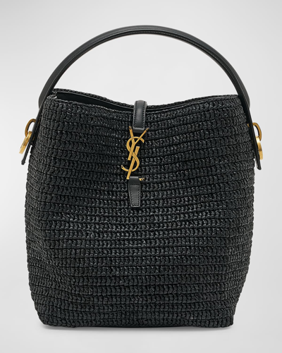 Saint Laurent Le 37 Raffia Bucket Bag In Noir