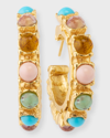 GAS BIJOUX 24K GOLD-PLATED MIXED STONE HOOP EARRINGS