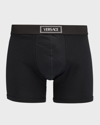 Versace Men's Cotton Jersey Logo Boxer Briefs In Black