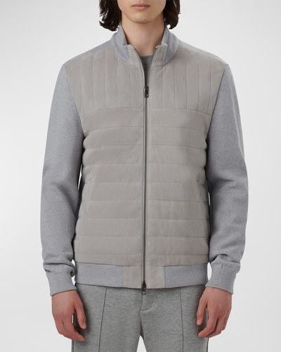 Bugatchi Quilted Suede Panel Sweater Jacket In Cement