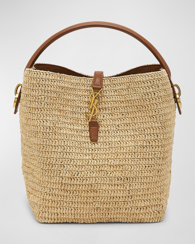 Saint Laurent Le 37 Raffia Bucket Bag In Naturale Brick