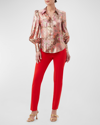 Trina Turk Sagittarius Floral-print Bishop-sleeve Top In Ruqa Red Multi