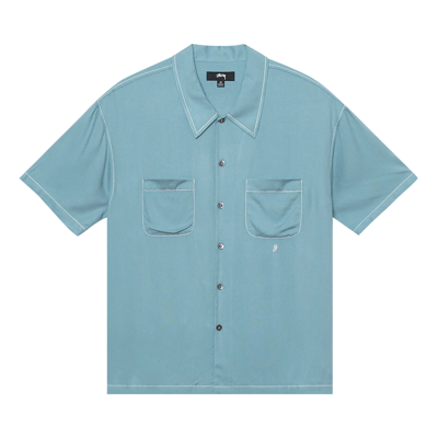 Pre-owned Stussy Contrast Pick Stitched Shirt 'blue'