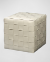 Jamie Young Woven Leather Ottoman In Neutral