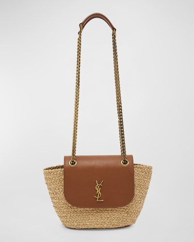 Saint Laurent Mini Ysl Basket Shoulder Bag In Natural/brick