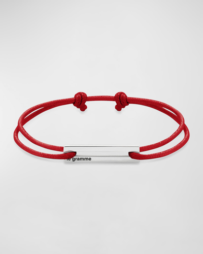 Le Gramme Men's Polished Silver Polyester Cord Bracelet In Red